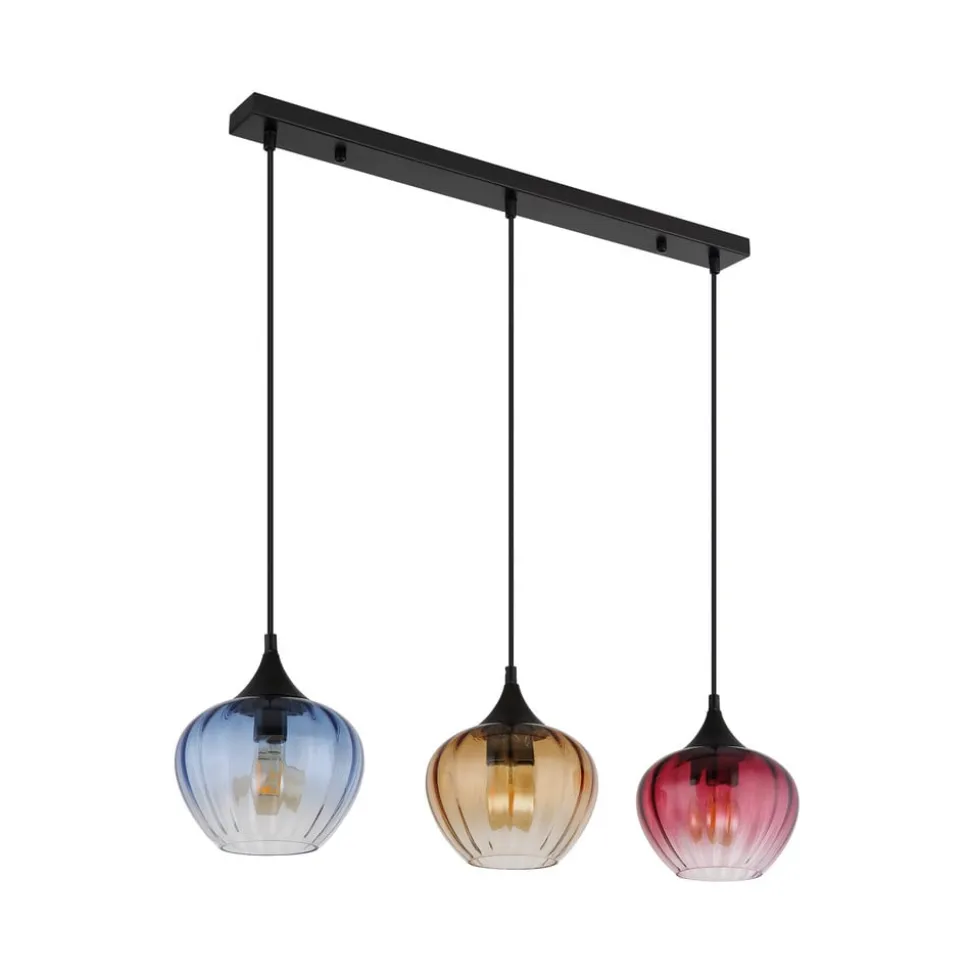 Hængelampe Sander, længde 80 cm, farvet, glas, 3 lyskilder.