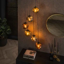 Hængelampe Stellar, guld/sølv/kobber, Ø 50 cm, glas 6 lyskilder.
