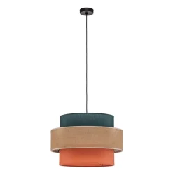 Hængelampe Trio, juteskærm, petrol/naturbrun/orange Ø 50cm