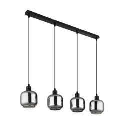 Hængelampe Xia, længde 89 cm, røggrå, 4 lyskilder, glas