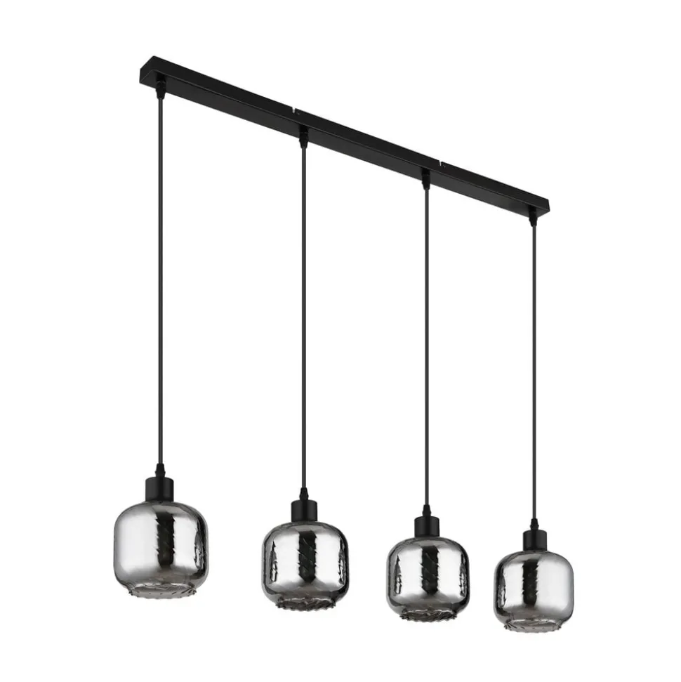 Hængelampe Xia, længde 89 cm, røggrå, 4 lyskilder, glas