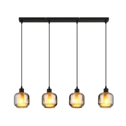 Hængelampe Xia, længde 89 cm, røggrå, 4 lyskilder, glas