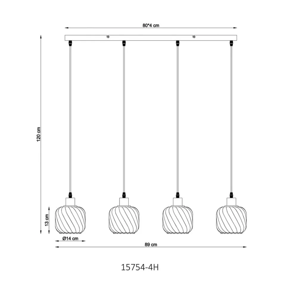Hængelampe Xia, længde 89 cm, røggrå, 4 lyskilder, glas