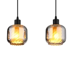 Hængelampe Xia, længde 89 cm, røggrå, 4 lyskilder, glas