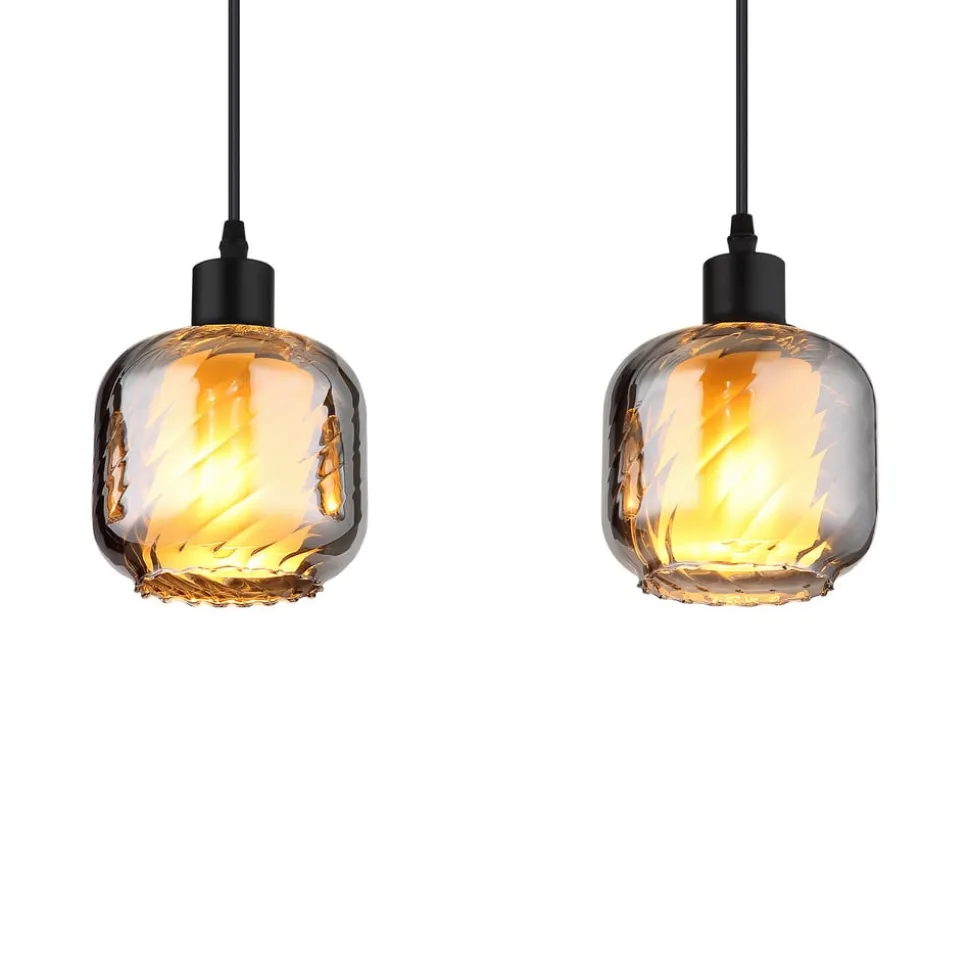 Hængelampe Xia, længde 89 cm, røggrå, 4 lyskilder, glas