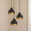 Hængelampe Yildo, 3 lyskilder, sort/guld, rund, Ø37 cm