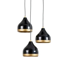 Hængelampe Yildo, 3 lyskilder, sort/guld, rund, Ø37 cm