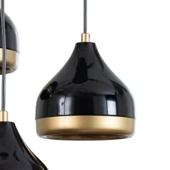 Hængelampe Yildo, 3 lyskilder, sort/guld, rund, Ø37 cm