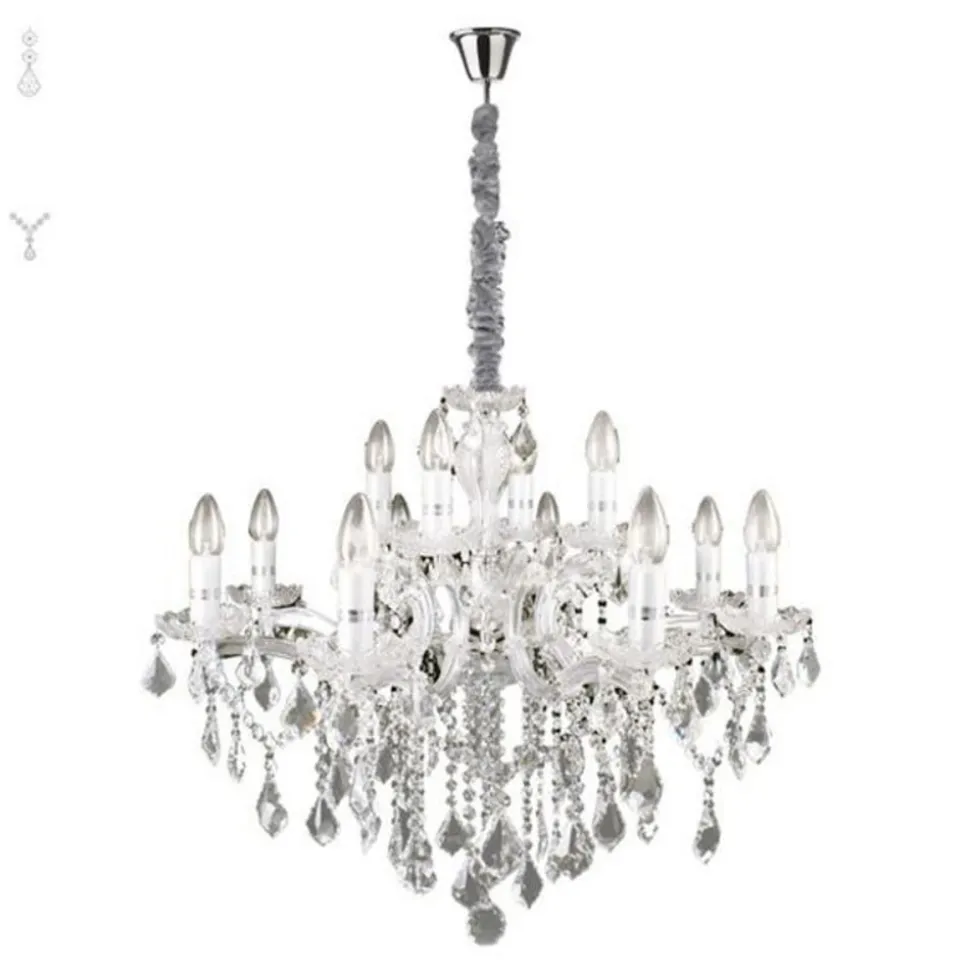 Ideal Lux lysekrone Florian kromfarvet, krystal, 12flg.