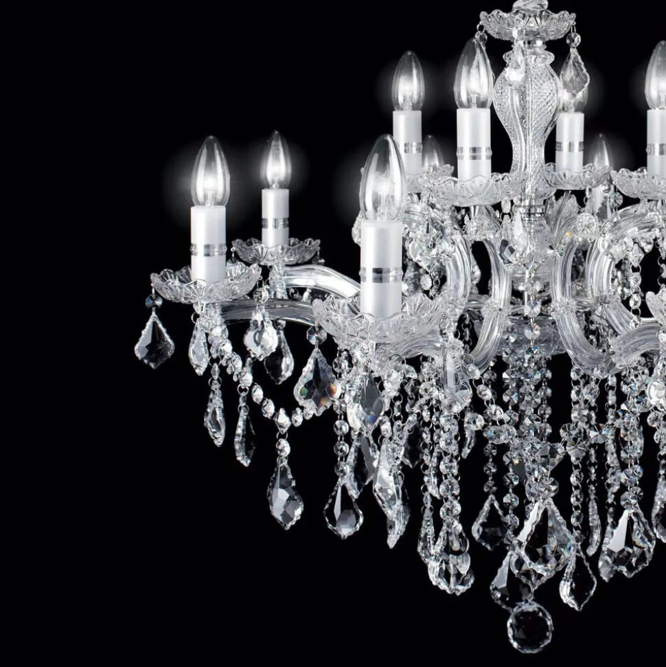 Ideal Lux lysekrone Florian kromfarvet, krystal, 12flg.