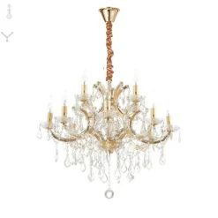 Ideal Lux lysekrone Napoleon, guldfarvet, krystal 12flg.