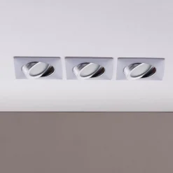 Indbygningslamper i krom med LED, kantet sæt med 3 stk