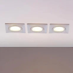 Indbygningslamper i krom med LED, kantet sæt med 3 stk