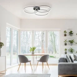 Ivanka LED-loftlampe, 3 ringe, sort