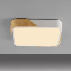 JUST LIGHT. Bila LED-loftslampe, hvid, 32x32 cm, træ