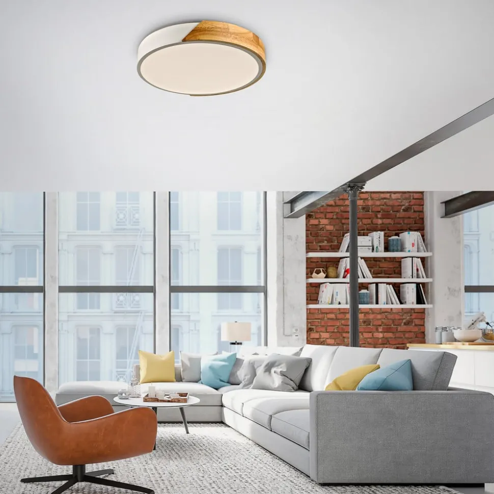 JUST LIGHT. Bila LED-loftslampe, hvid, Ø 32 cm, træ