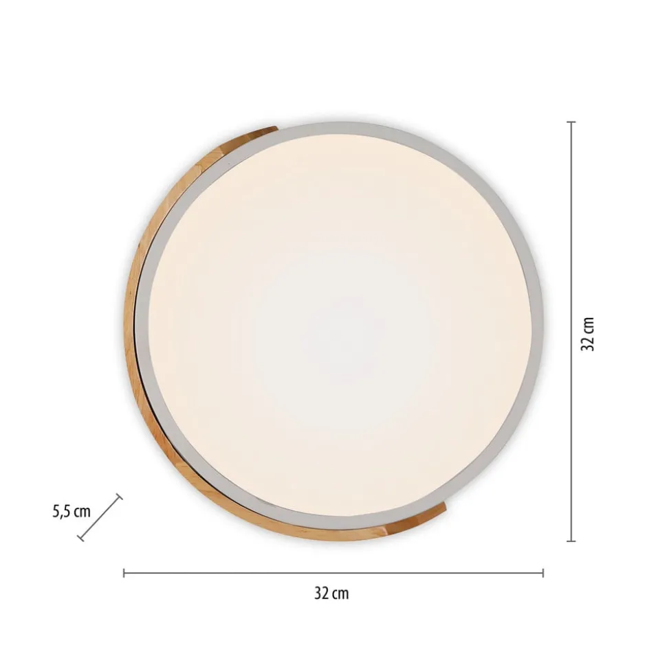 JUST LIGHT. Bila LED-loftslampe, hvid, Ø 32 cm, træ