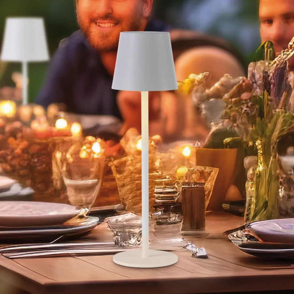 JUST LIGHT. Euria LED-bordlampe, grå-beige jern IP54