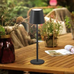 JUST LIGHT. Euria LED-bordlampe, sort, jern IP54