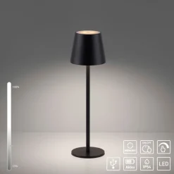 JUST LIGHT. Euria LED-bordlampe, sort, jern IP54