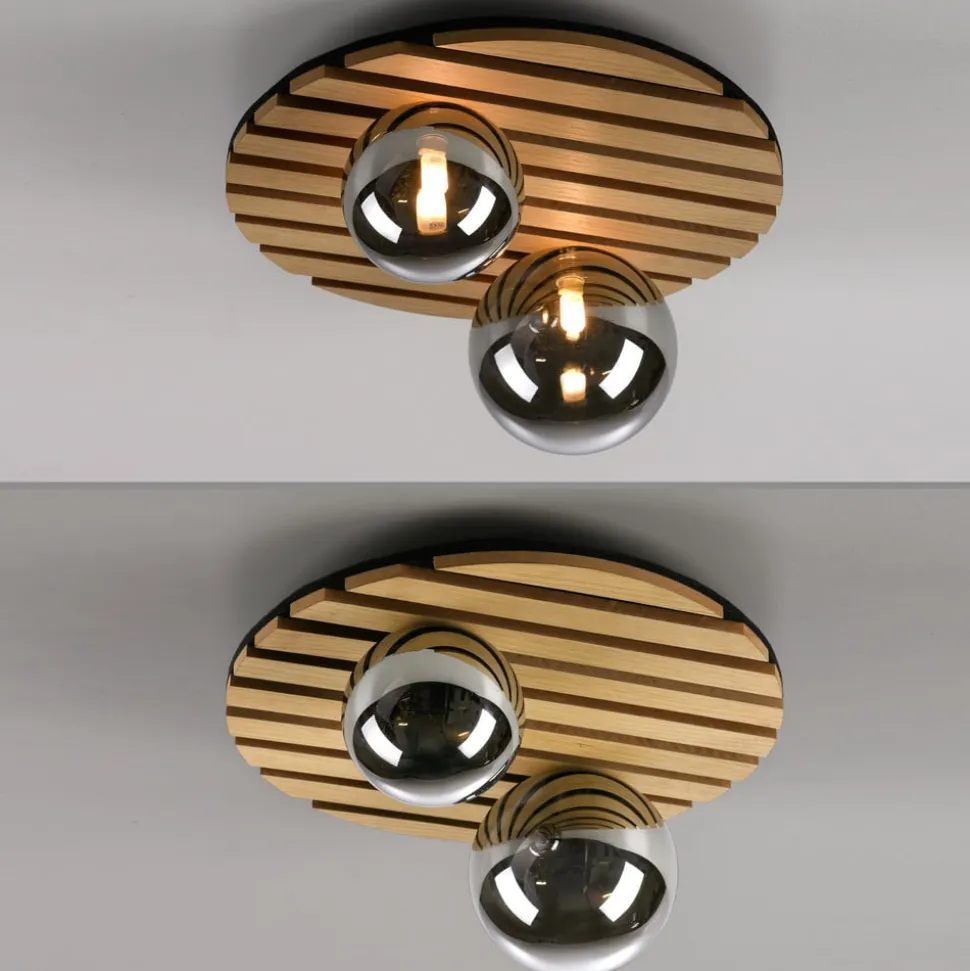 JUST LIGHT. Grøn Stika loftlampe, rund, 2 lyskilder, træ