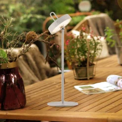 JUST LIGHT. LED-bordlampe Amag grå-beige jern IP44