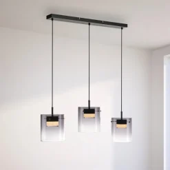 JUST LIGHT. LED-hængelampe Elio, røget glas, 3 lyskilder, sort