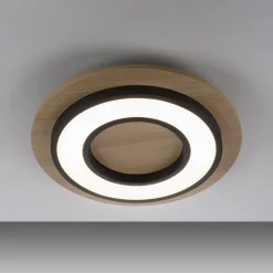 JUST LIGHT. Loftlampe Tola, rund, træ, 3.000 K