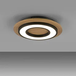 JUST LIGHT. Loftlampe Tola, rund, træ, 3.000 K