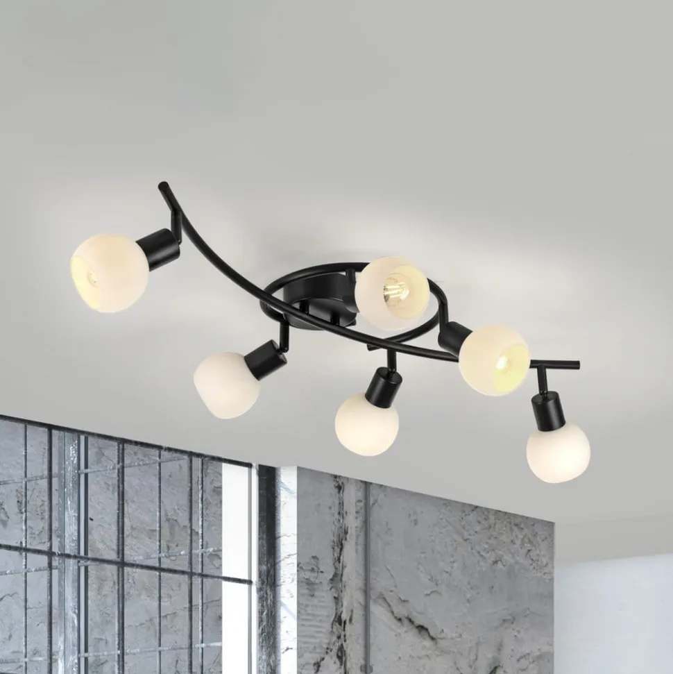 JUST LIGHT. Loki loftlampe, 6 lyskilder, sort, jern, glas