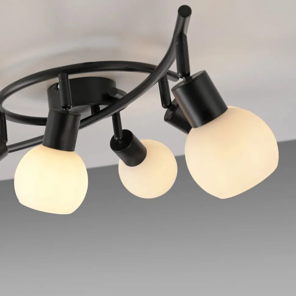 JUST LIGHT. Loki loftlampe, 6 lyskilder, sort, jern, glas
