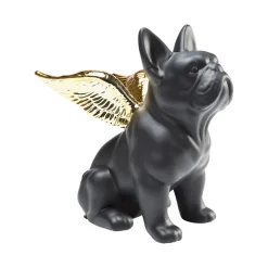 KARE dekorativ figur Siddende engel hund, sort/guld, stentøj