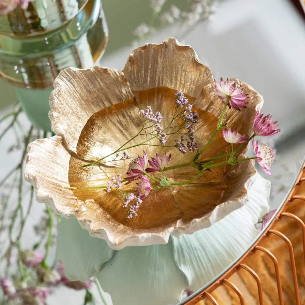 KARE Flower Bloom dekorativ skål, creme/guld, håndlavet