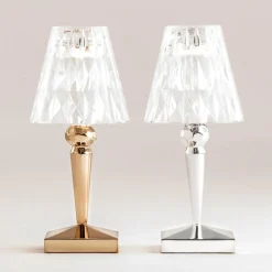 Kartell LED-bordlampe Batteri, 26 cm, kromfarvet, IP54