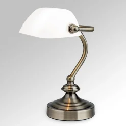 Klassisk bank bordlampe Zora med glasskærm
