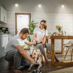 Klira indbygningslampe, mat nikkel, Ø9cm, IP44, dæmpbar, 3 stk