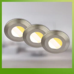 Klira indbygningslampe, mat nikkel, Ø9cm, IP44, dæmpbar, 3 stk