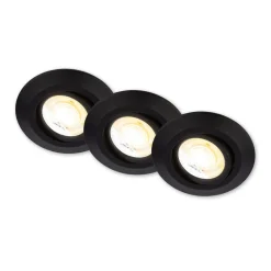 Klira indbygningslampe, sort, Ø 9 cm, drejelig, 3 stk