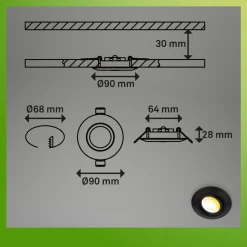 Klira indbygningslampe, sort, Ø 9 cm, drejelig, 3 stk