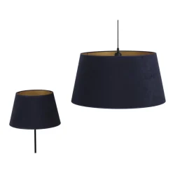 Lampeskærm Cone højde 18 cm, mørkeblå/guld
