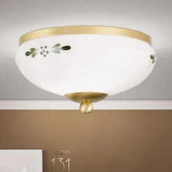 Landhaus loftlampe, messing, opal grøn, Ø 21 cm