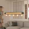 Layham hængelampe, sort/lyst træ, længde 96 cm, 5 lyskilder.