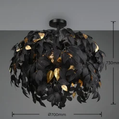 Leavy loftslampe, Ø 70 cm, sort/guld, plast