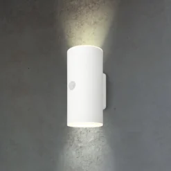LED-akkudrevet udendørs væglampe, hvid, sensor, op/ned