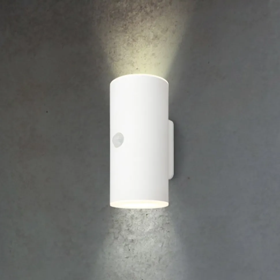 LED-akkudrevet udendørs væglampe, hvid, sensor, op/ned