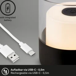 LED-batteri-bordlampe 7438 IP44 dæmper, sort