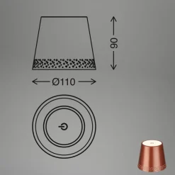 LED-batteri-flaskelys IP44 med lysdæmper, kobber