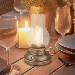 LED-bordlampe Brilo unplugged Kanea bronzefarvet 18 cm