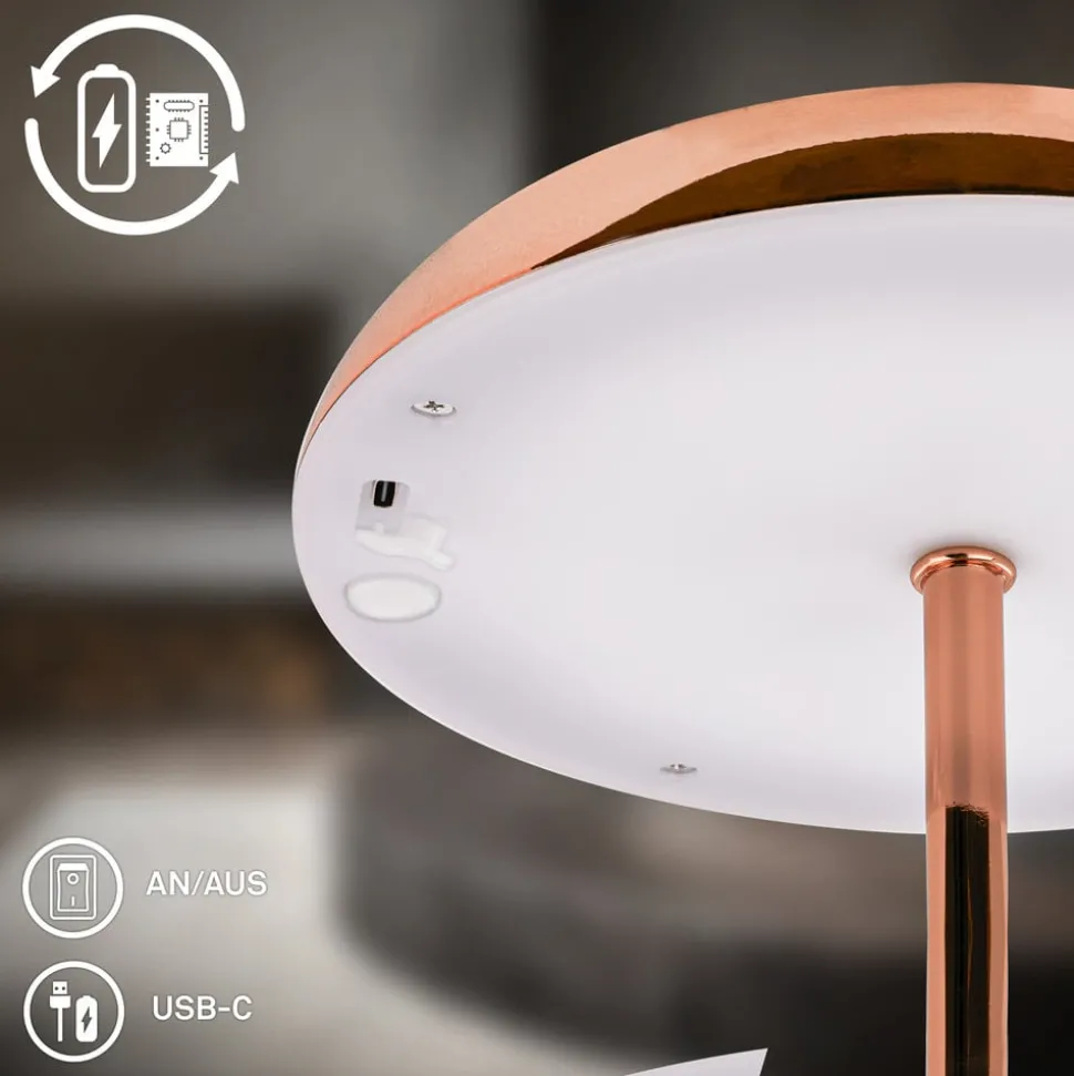 LED-bordlampe Brilo unplugged Caxa, kobberfarvet