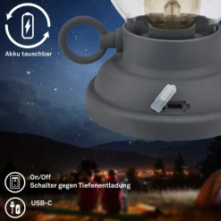 LED-bordlampe Brilo unplugged Kanea, antracit, 18 cm